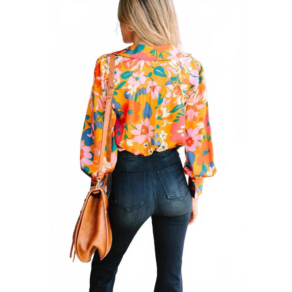 NEW ENTRO floral print bodysuit in camel - Picture 4 of 6
